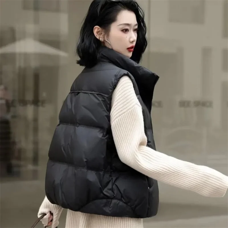 2024 New Korean Autumn Winter Jackets Sleeveless Women\'s Vest Thicken Warm Cotton-padded Coat Stand Collar Vest Trendy Waistcoat