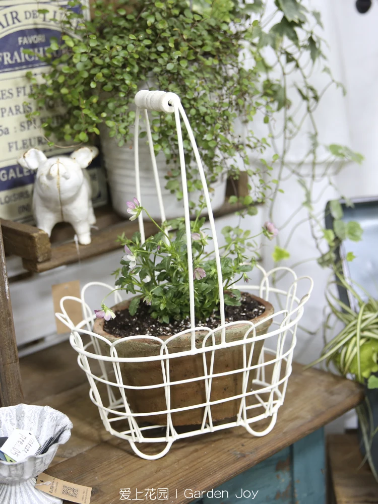 Vintage Style Iron Wire Basket with Handles for Storage Garden Decor