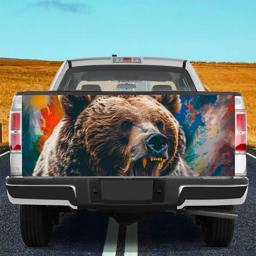 Animal Angry Bear Painting Print Car Tail Trunk Protect Vinly Decal Auto Accessories Hood Decoration Sticker for Off-road Pickup