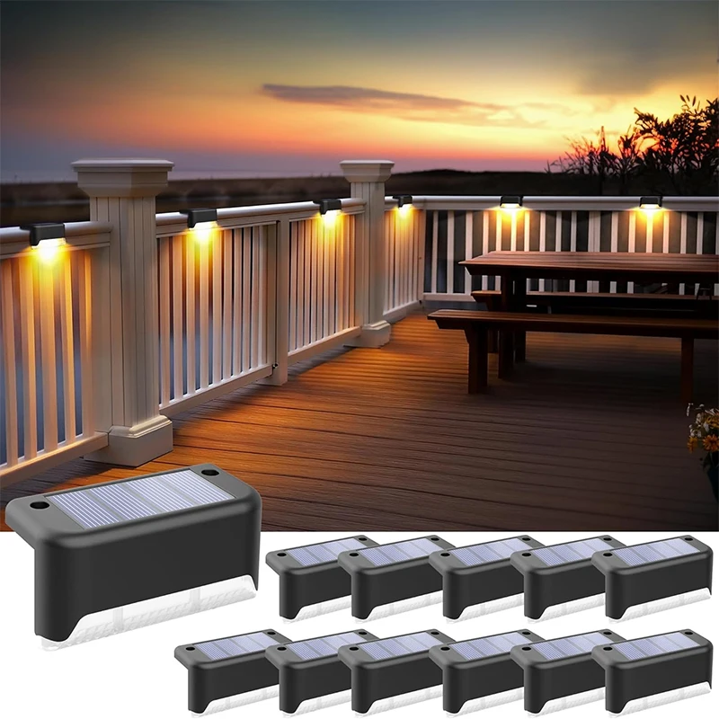 

Solar Fence Light Outdoor, Solar Step Lights Waterproof LED Deck Lamp for Stair Balcony Railing Front Porch Yard Garden Patio