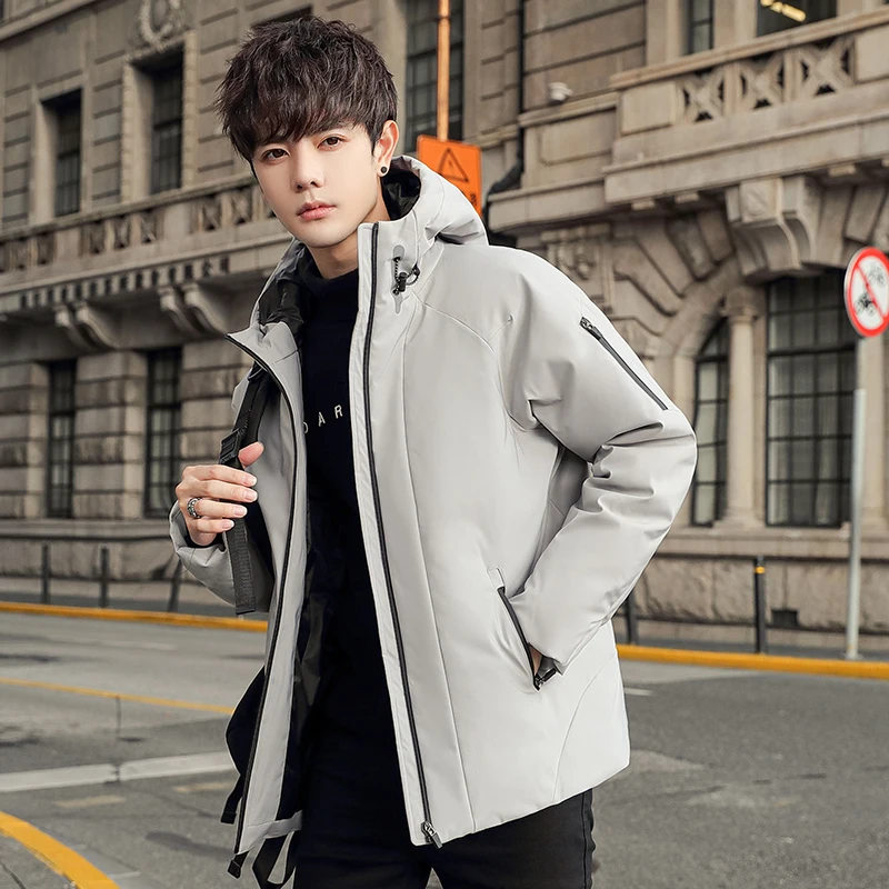 New Autumn Winter Youth Fashion Short Versatile Down Jacket For Men With Thick And Warm Hooded Loose 90 White Duck Down Coat