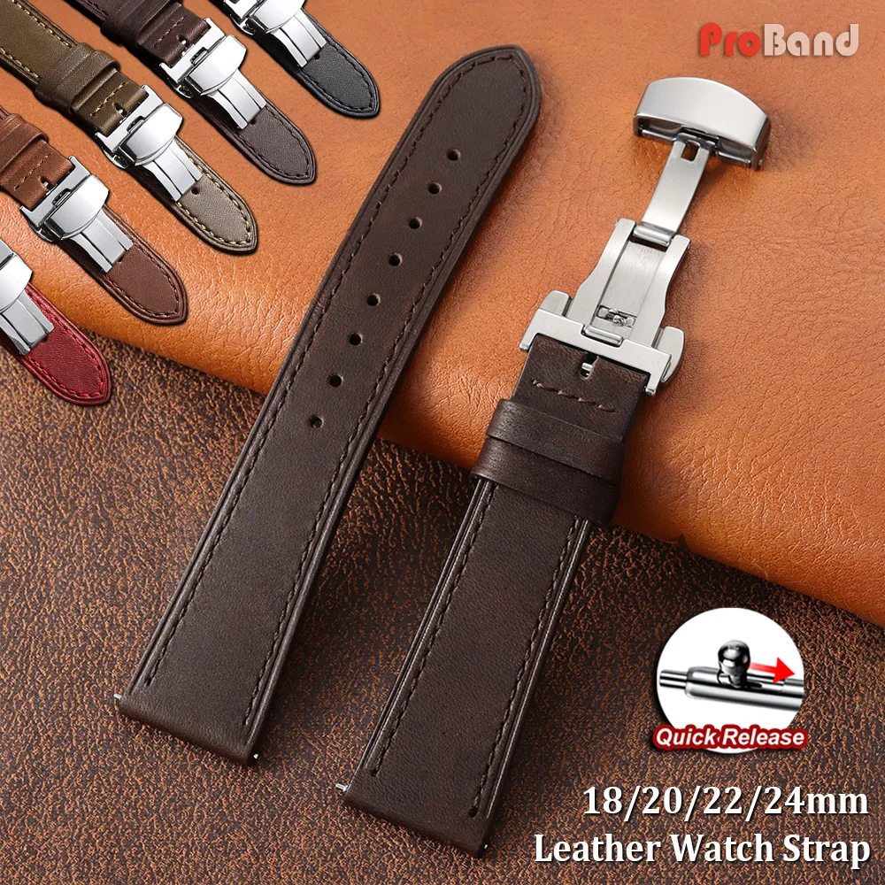 Handmade Calfskin Watch Strap for Seiko for Omega Watch Band 18/20/22mm 24mm Top-grain Leather Wristband Quick Release Bracelet
