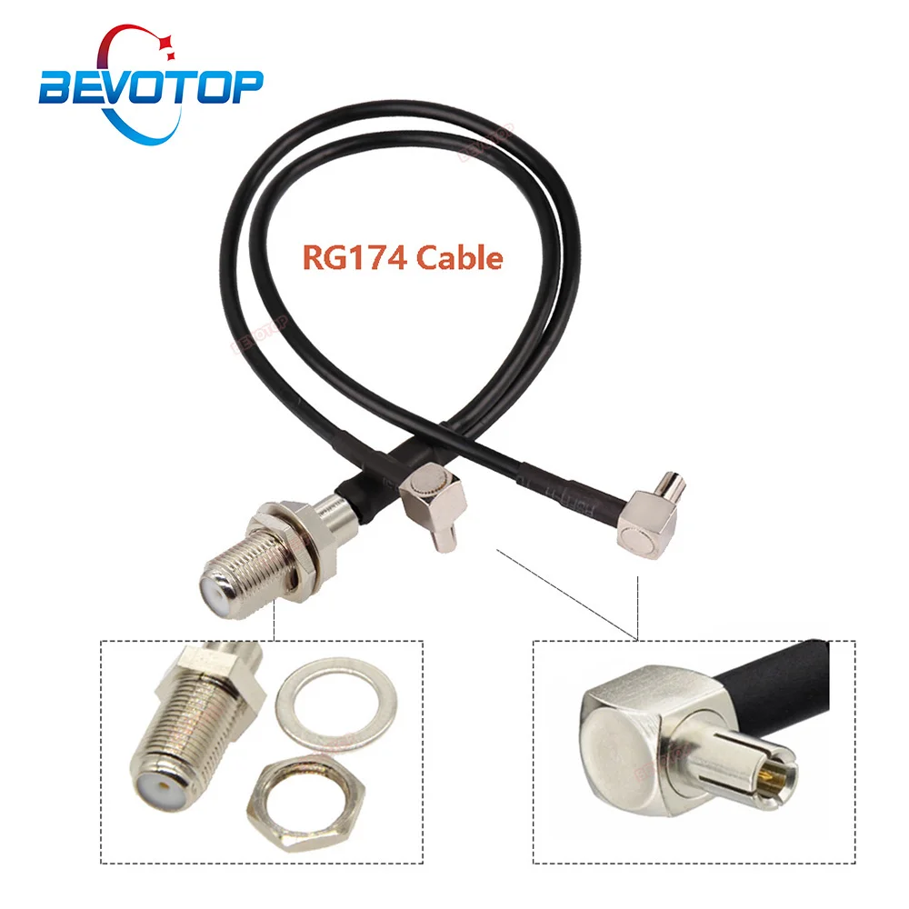 F to TS9 Splitter Cable F Female to 2x TS9 Male Right Angle 90° Plug Y Type Splitter Combiner RG174 Pigtail Jumper 10CM to 2M