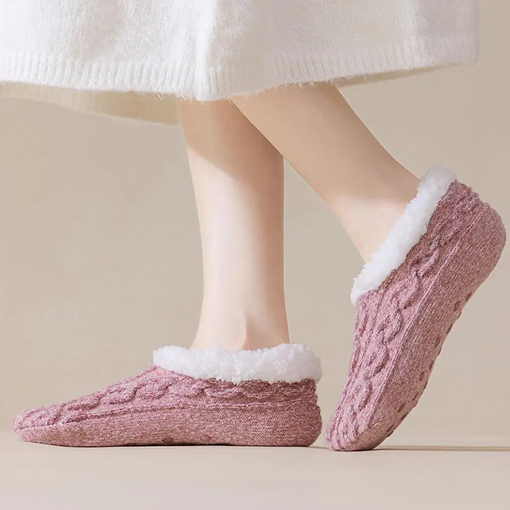 الشتاء الساقين دفئا شيربا الصوف جوارب يمكن السير بها على الأرض للنساء سميكة الدافئة النوم الجوارب مع لاصق عدم الانزلاق القدم المخملية التمهيد #4