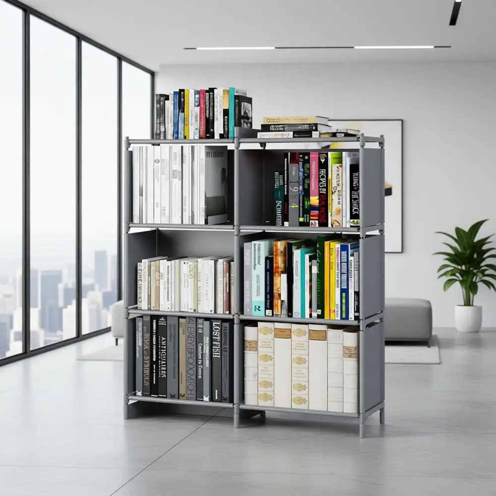 

Многофункциональный серый стеллаж для хранения вещей для спальни, гостиной и книжных полок с 10-сеточным вертикальным шкафом