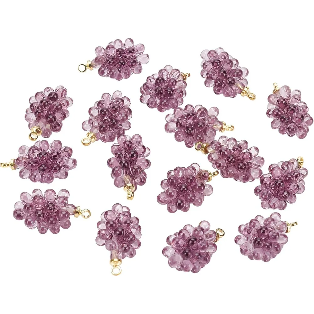 16Pcs Grape Resin Bud Charms Handmade Dried Flower Pendants with Peg Bails for DIY Bracelet Earring Necklace Jewelry Making