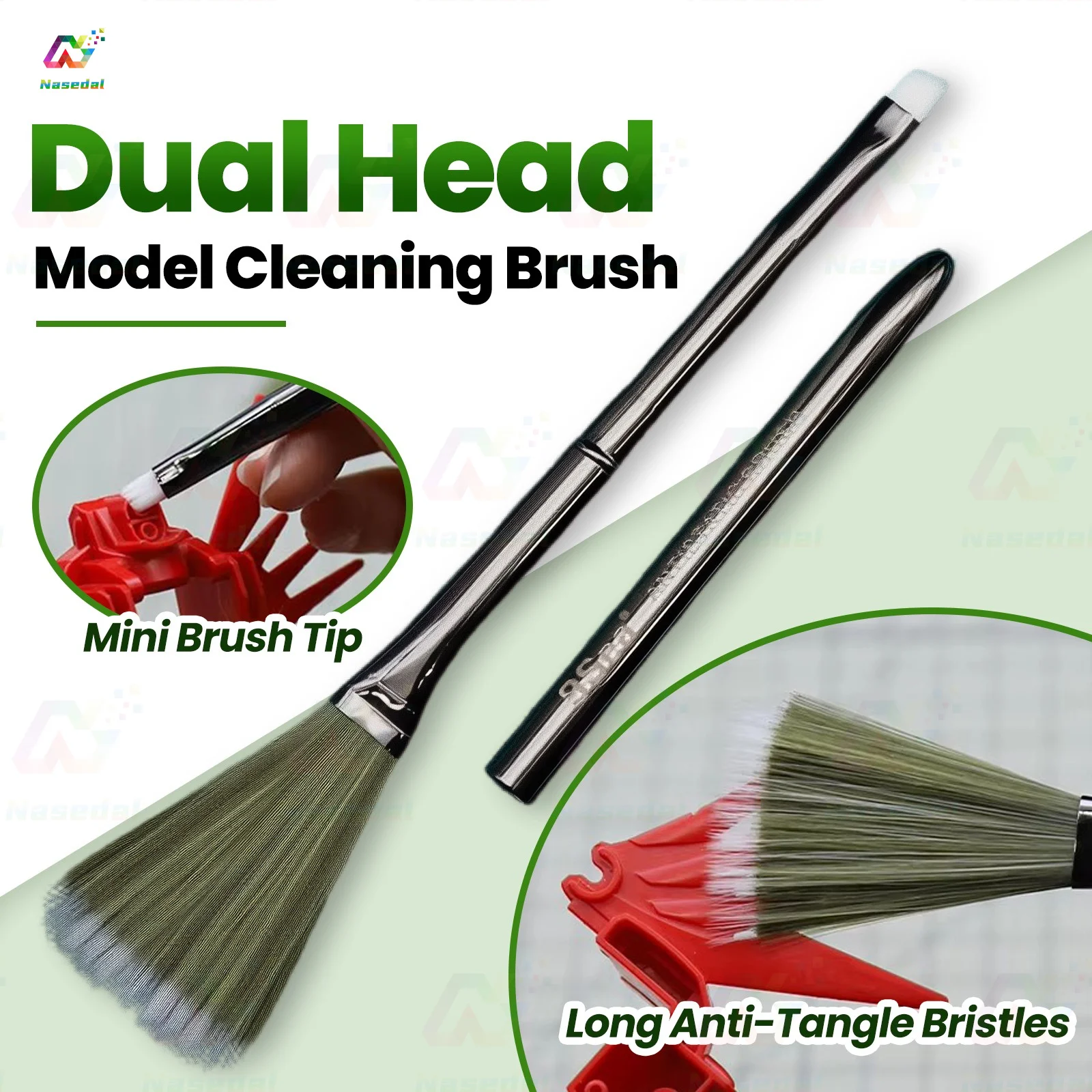Professional Anti-Static Model Cleaning Brush Dual Head Soft PBT Bristles for Gundam, Military Models Paint Safe Detail Cleaning