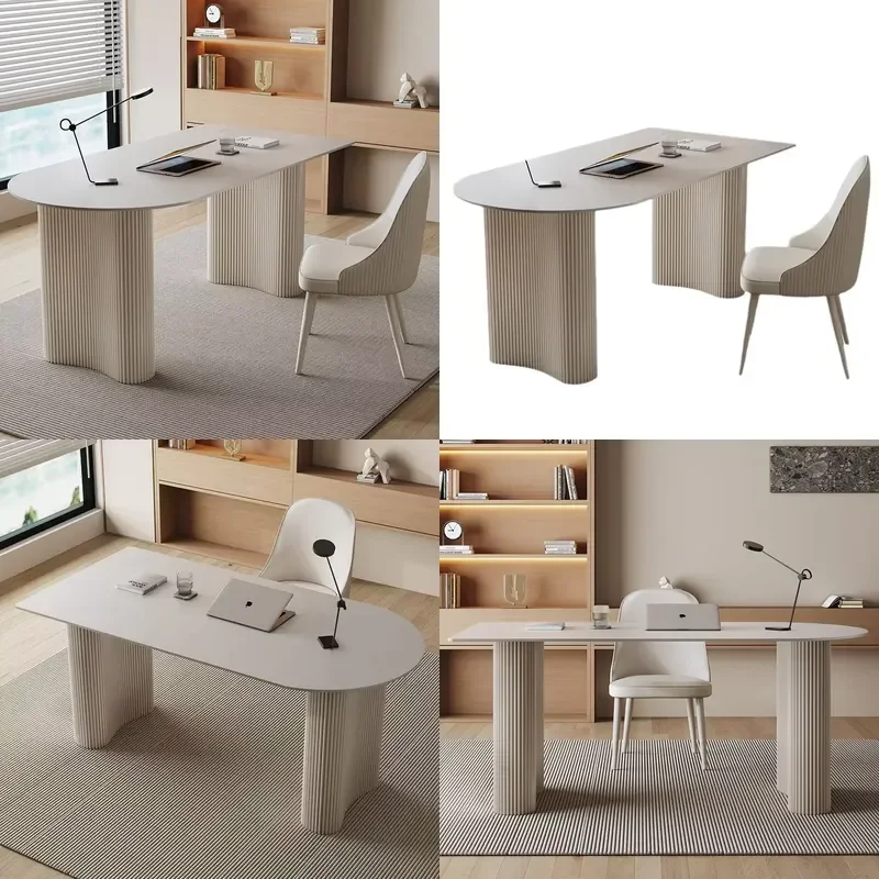 Cream-style Stone-effect Contemporary Computer Desk Pure White Small Home Bedroom Office Desk Study Desk
