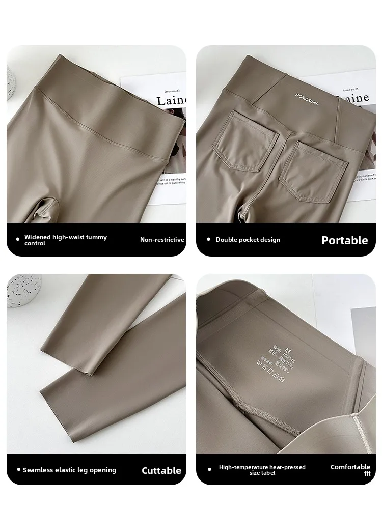 High Waist White arkskin Pants Women's Fitn Yoga Bot Pouch ket plus Size Slimming Base Layer Trousers