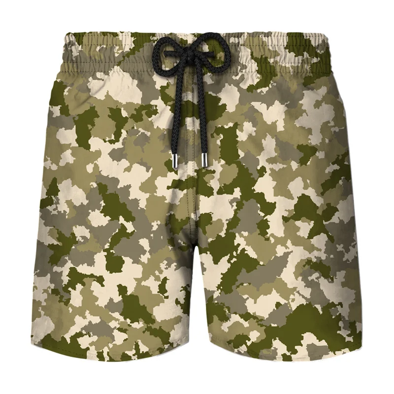 America Leaf Forest Camouflage Board Shorts Men Clothing 3D Print Hawaii Beach Shorts Blue Sea Camo Shorts Pants Cool Ice Shorts