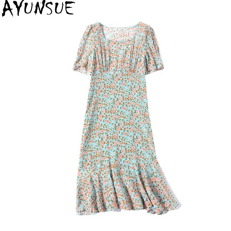 Ayunsue 100% Moerbei Zijde Womens Jurken Kleding Elegante Jurken Voor Vrouwen Midi Jurk Mode Zomer Jurk 2024 Платье Женское