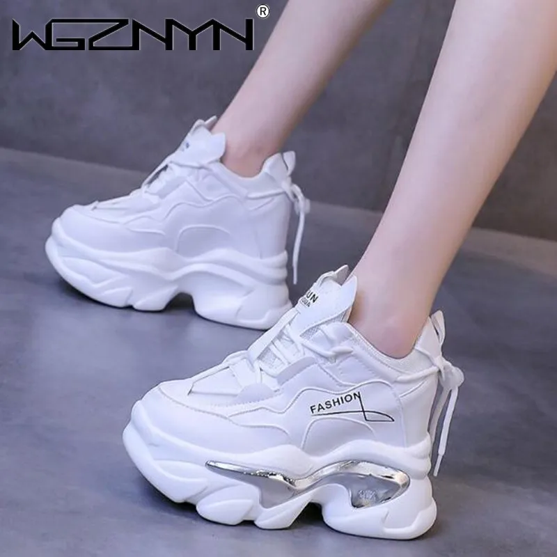 Fashion Designer Breathable Mesh Platform Sneakers Women Autumn Hidden Heels Sneaker Woman Lace-up Thick Bottom Vulcanize Shoes