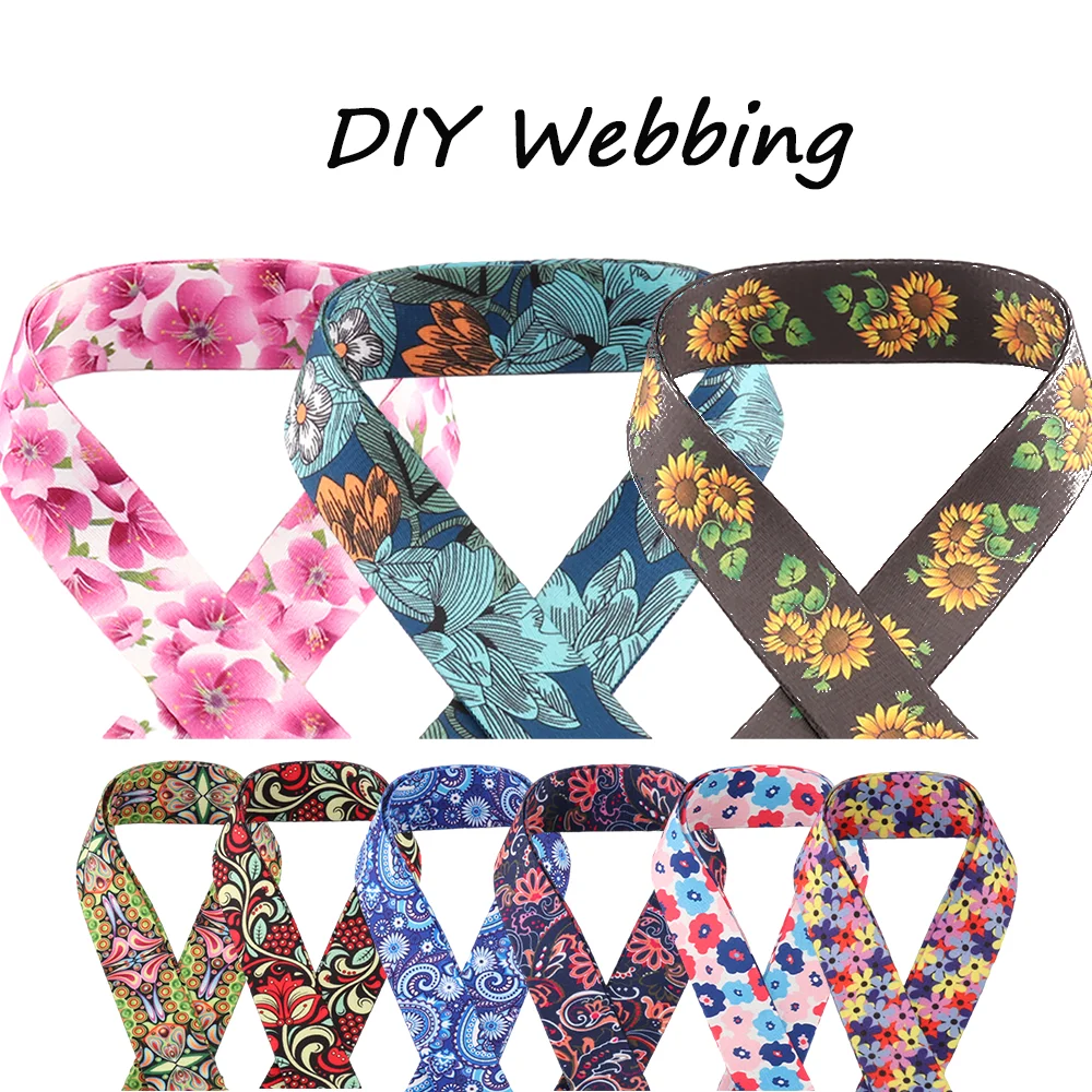 5/10/20/50yards 38mm Nylon Webbing High Quality Printed Fashion Flowers Series Precision Weaving Bag Replacement Belt DIY Crafts