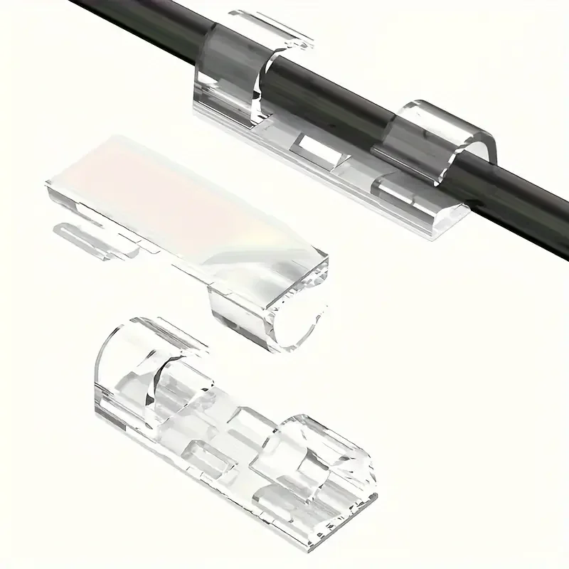 Clear Plastic Cable Clips - Transparent Wire Organizers for Wall & Desk Cable Management, Adhesive Cord Holders
