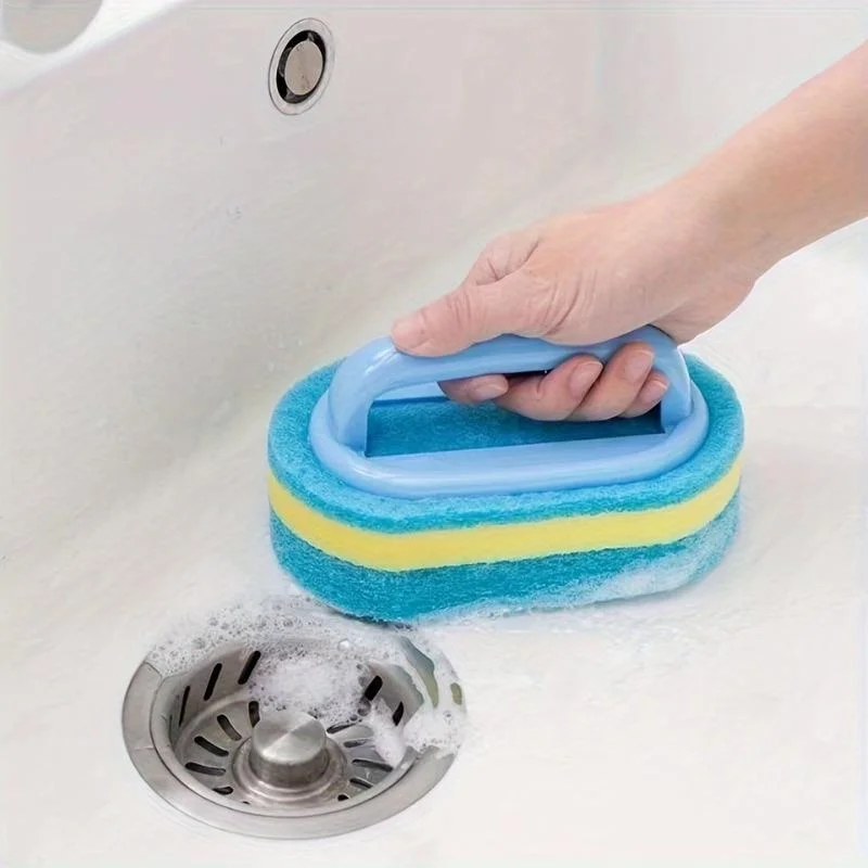 Sponge Cleaning Brush With Handle Bathtub Tile Scrub Brush Kitchen Bathroom Cleaning Sponge Brush Household Cleaning Supplies