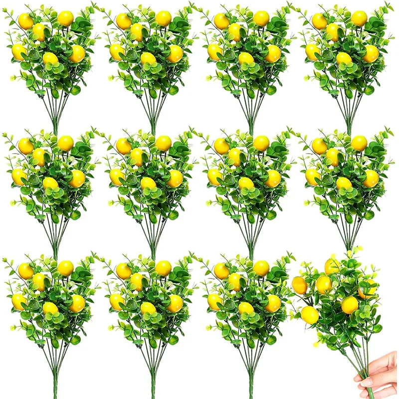 1/3 pièces de branches de citron avec fruits, plantes vertes artificielles, décoration fraîche pour la maison, accessoires photo, arrangement de fleurs en plastique