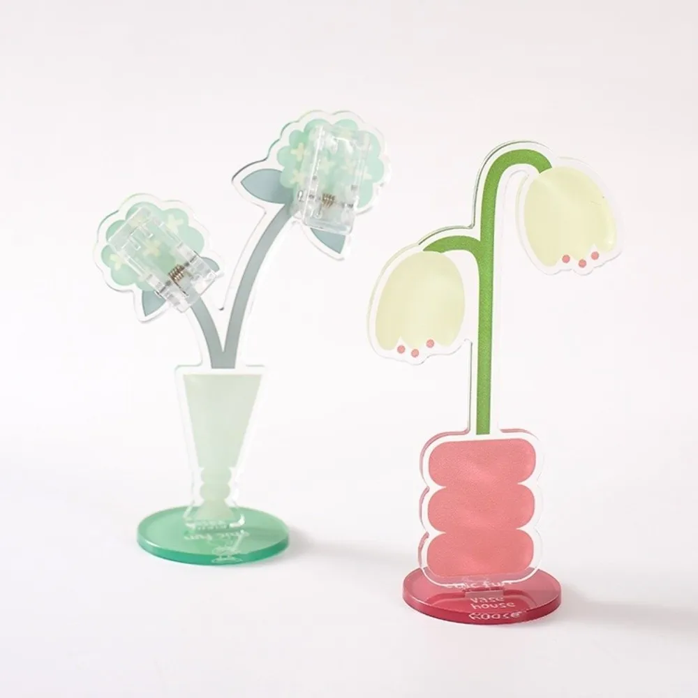 Kawaii Acrylic Vertical Photo Stand Flower Shape Decorative Desk Note Clip Desktop Picture Card Holder Table Decor