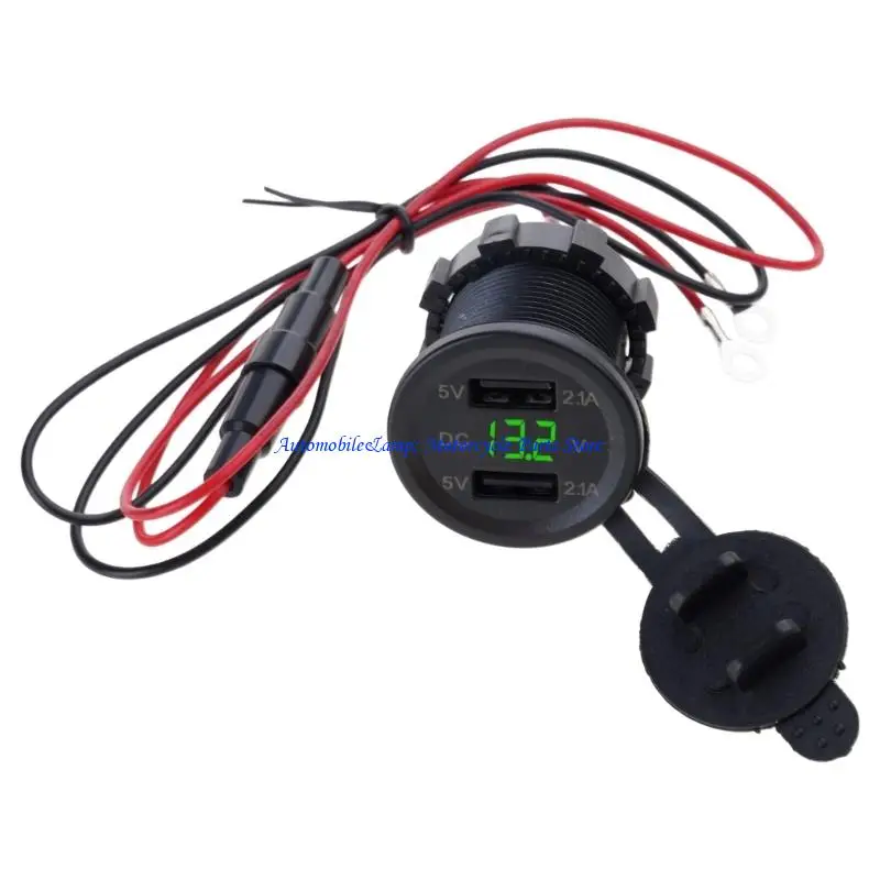 H7BD Dual USB Car Socket 12-24V Voltmeter LED Car Accessories Power Adapter