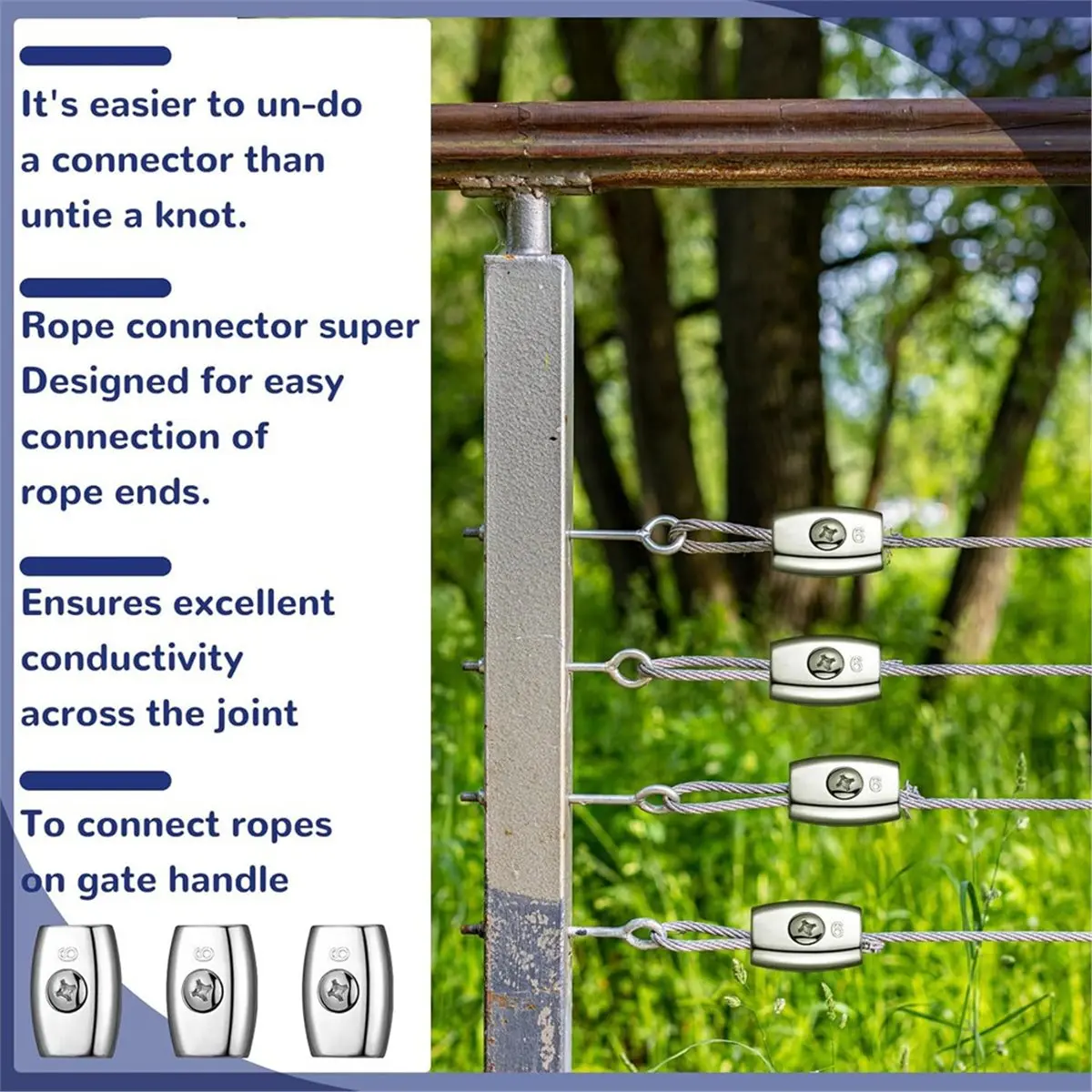 AA83 10 Pcs Electric Rope Connectors 6mm Poly Rope Connector Electric Fence Connectors Heavy Duty Wires Splicer