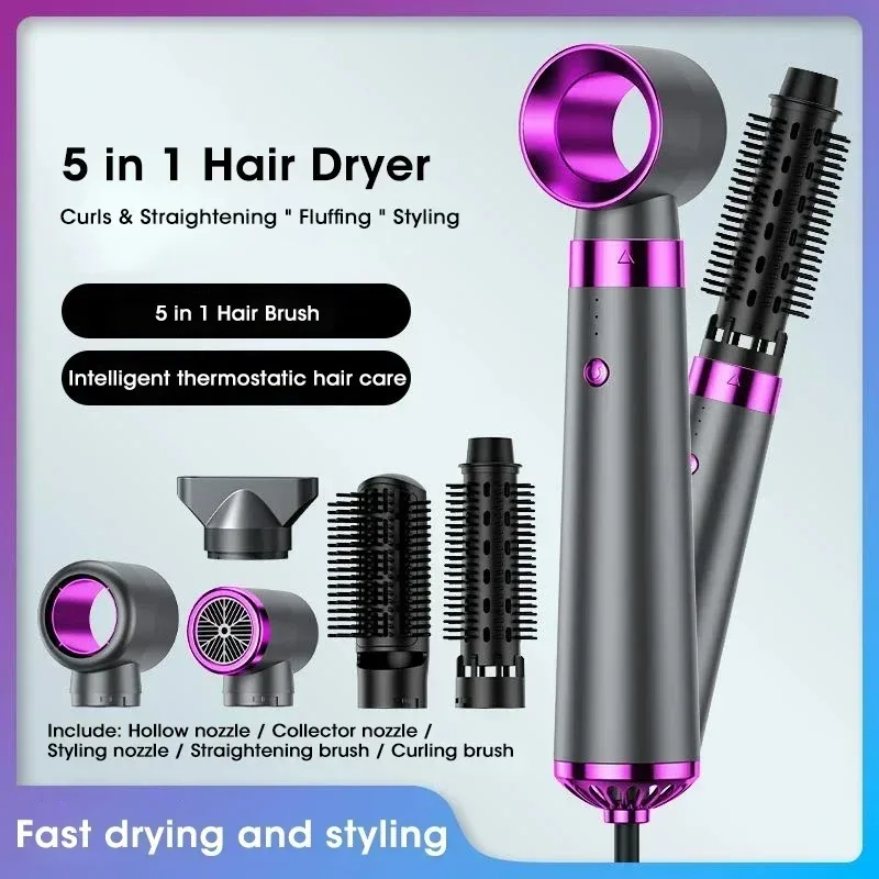 5-in-1 Negative Ion Hair Dryer Styler Straightener Curler Fast Drying Strong Wind 110V/220V for Home Travel Salon