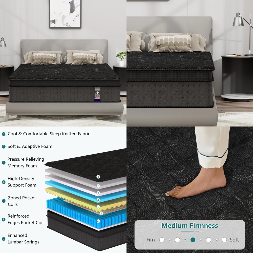 

Mattresses14 Inch Hybrid Mattress in a Box with Pocket Springs and Memory Foam for Comfortable Sleep