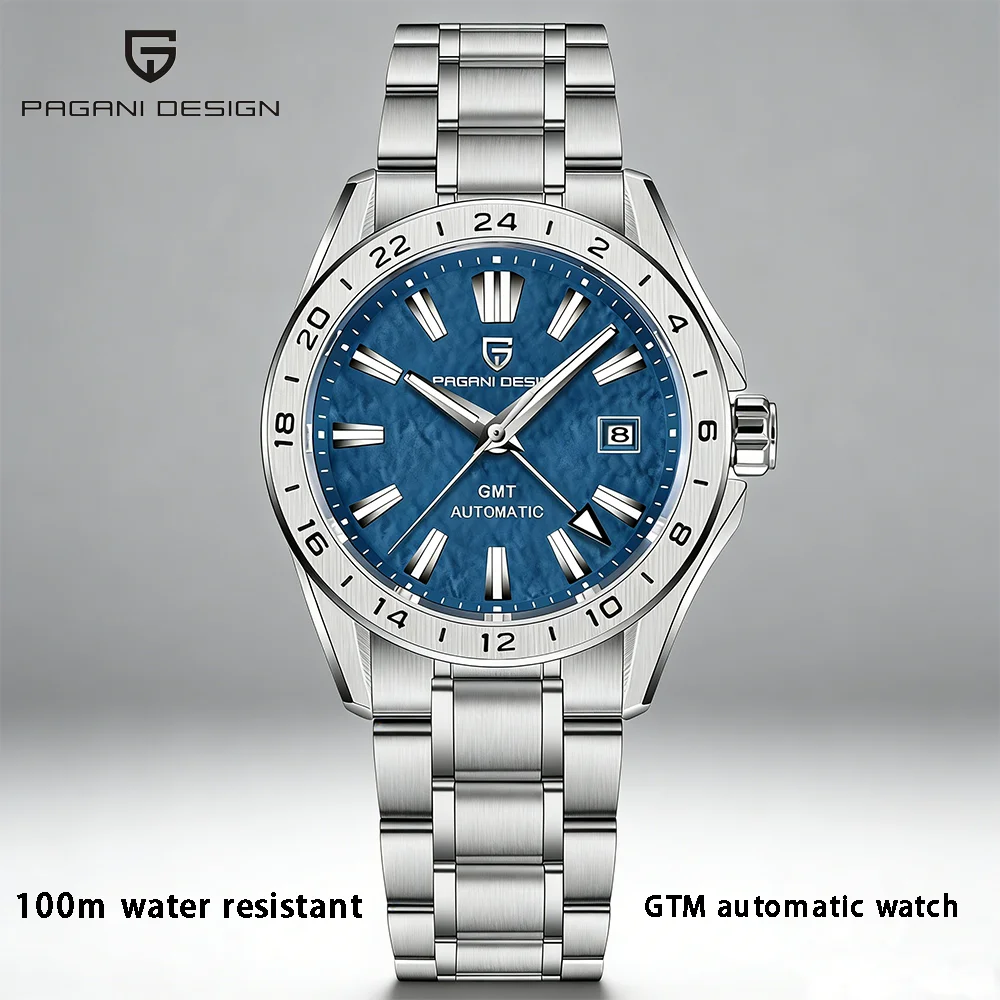 

Мужские механические часы Pagani Design GMT, водонепроницаемые до 100 м, роскошные, с сапфировым стеклом, автоматические, Relogio Masculino