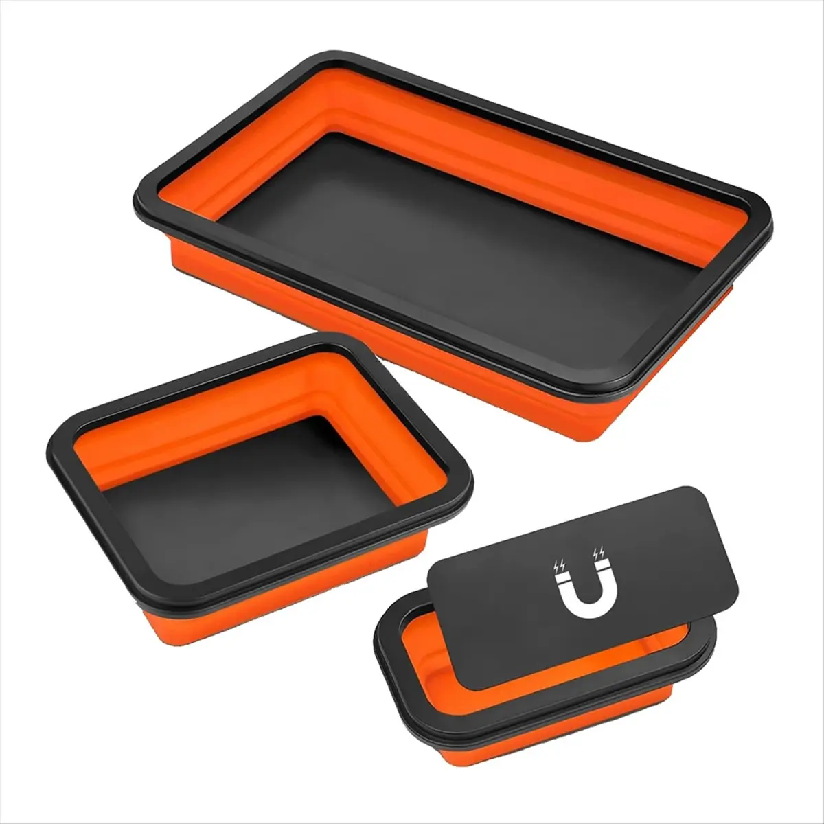 ABYA Magnetic Parts Tray Set, 3 Different Size Foldable Silicone Magnetic Tool Trays for Bolts, Screws, Nuts , Tool