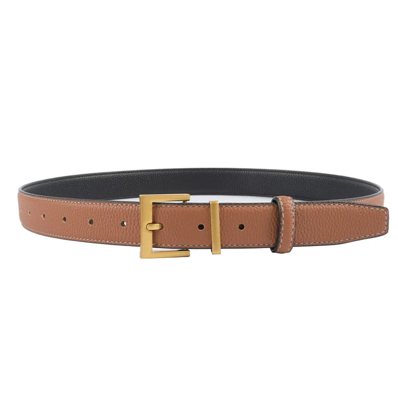 New Lychee Patterned Top Layer Cowhide Leather Women\'s Belt Minimalist Fashion Belt Jeans Casual Pants Decorative Belt