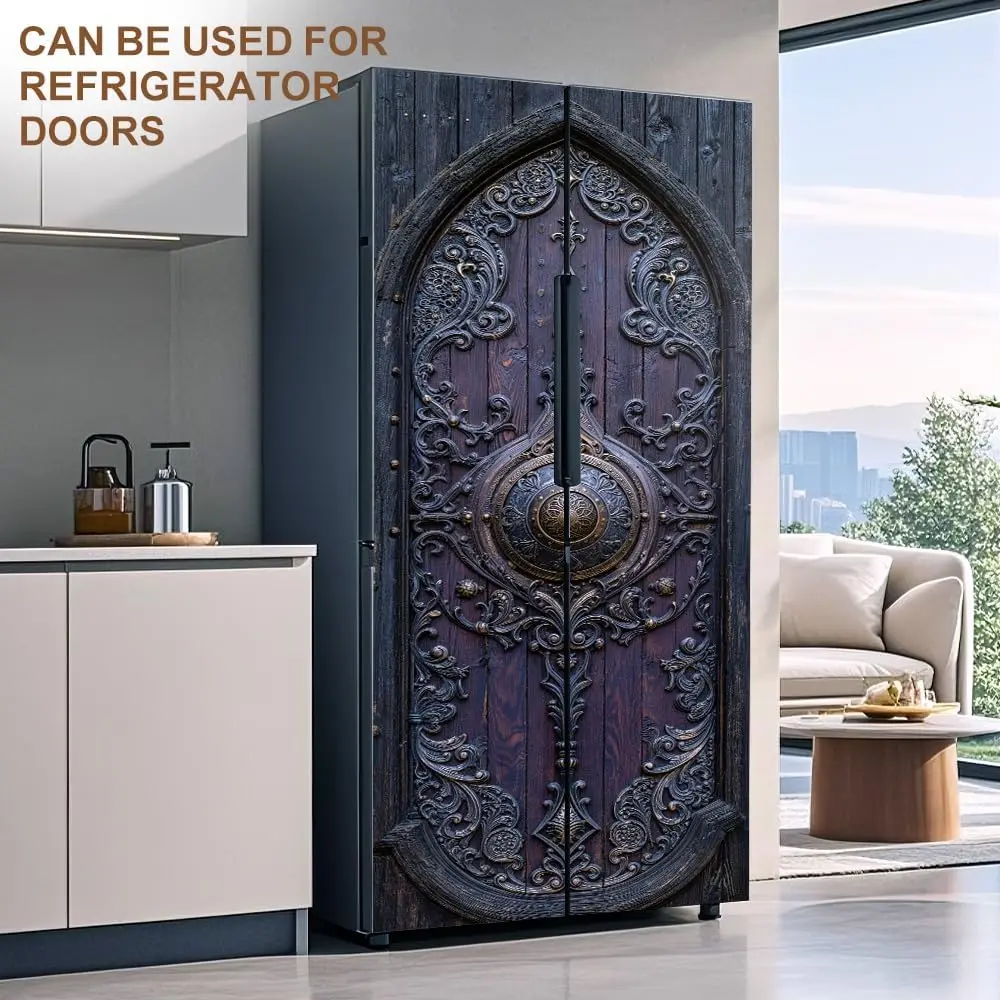 Gothic Vintage Carved Door Sticker 3D Embossed Self-Adhesive Home Decor Wall Mural for Living Room Bedroom, Trendy DIY Accent