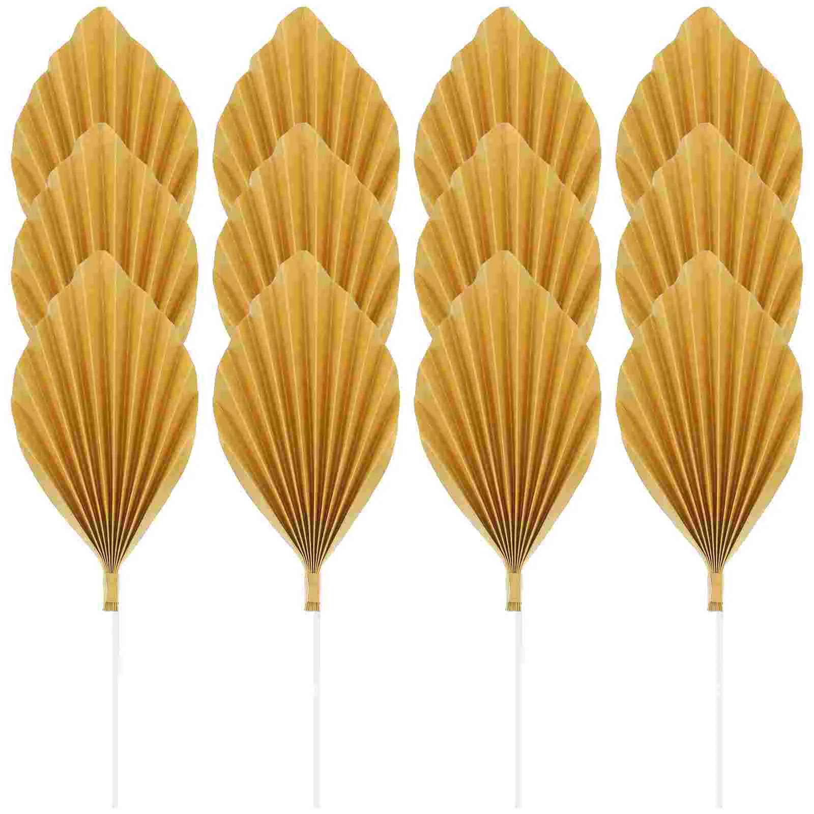 12 Pcs Cake Decoration Flags Leaves Cake Decorations Paper Fan Decor Gold Tropical Bohemian Cake Supplies Festive Party