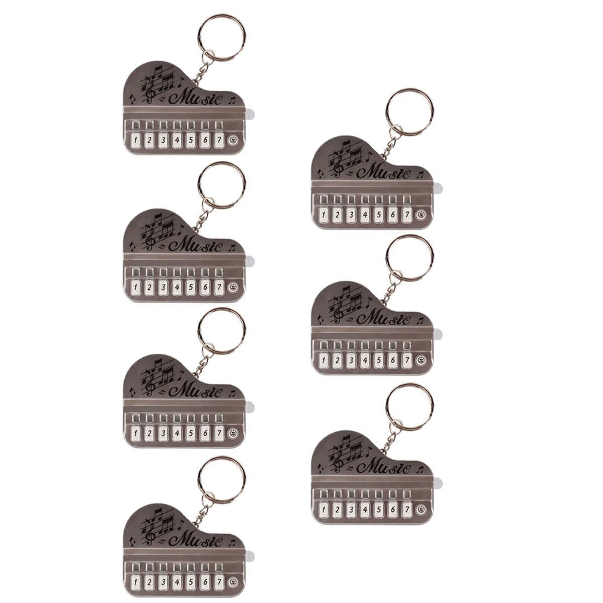 

Metallic Silver 7pcs Mini Handheld Electronic Keyboard Keychain Pendant Can Play Small Piano