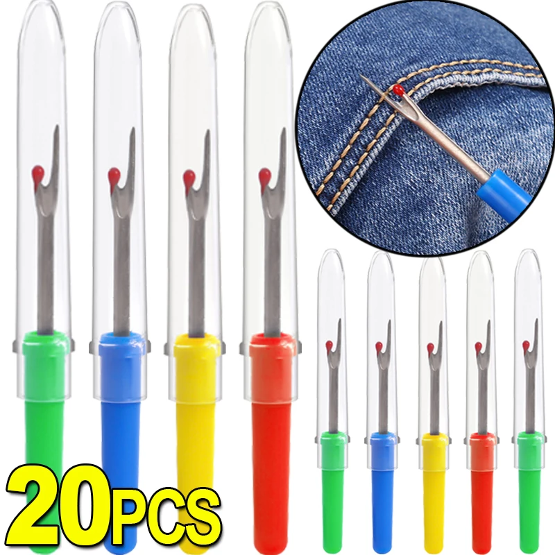 Sewing Thread Remover Plastic Handle Handmade Seam Tool, Aço inoxidável, Vestir Cortador de Roscas com Tampa, Acessório de Costura, 1 Pc, 20Pcs