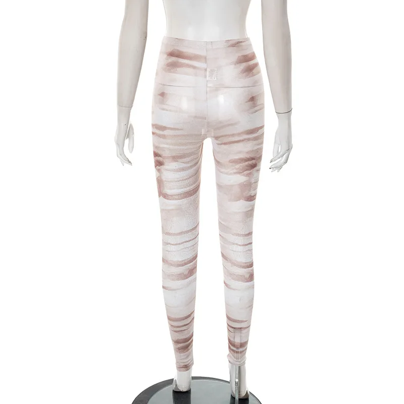 Women Sexy See Through Print Mesh Skinny Pants Elastic High Waist Peach Hips Slim Night Club Leggings Trousers Casual Bottoms