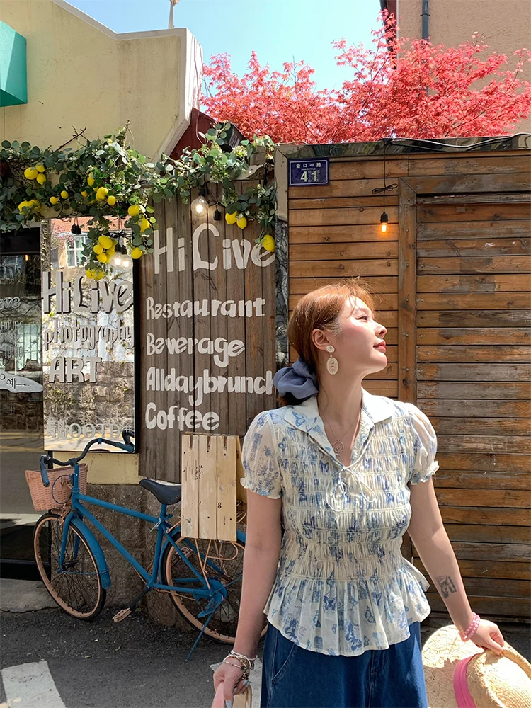 

Женский летний свободный топ с отложным воротником в стиле ретро и цветочным принтом, Jc, винтажный магазин