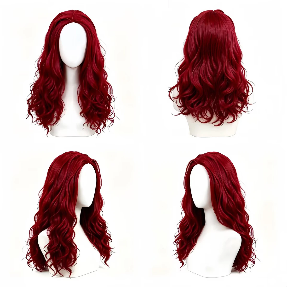 Red Long Wavy Synthetic Hair Wig, Natural Looking Curly Wigs for Women, Halloween Cosplay Party Daily Costume Accessory