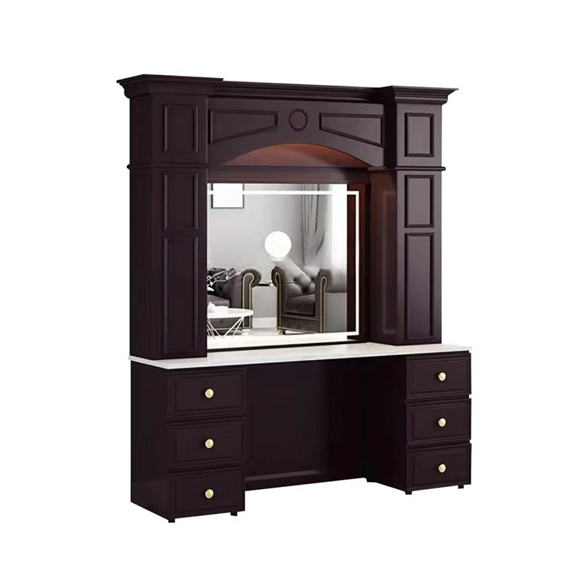 

Barbershop mirror station, integrated storage space with salon furniture