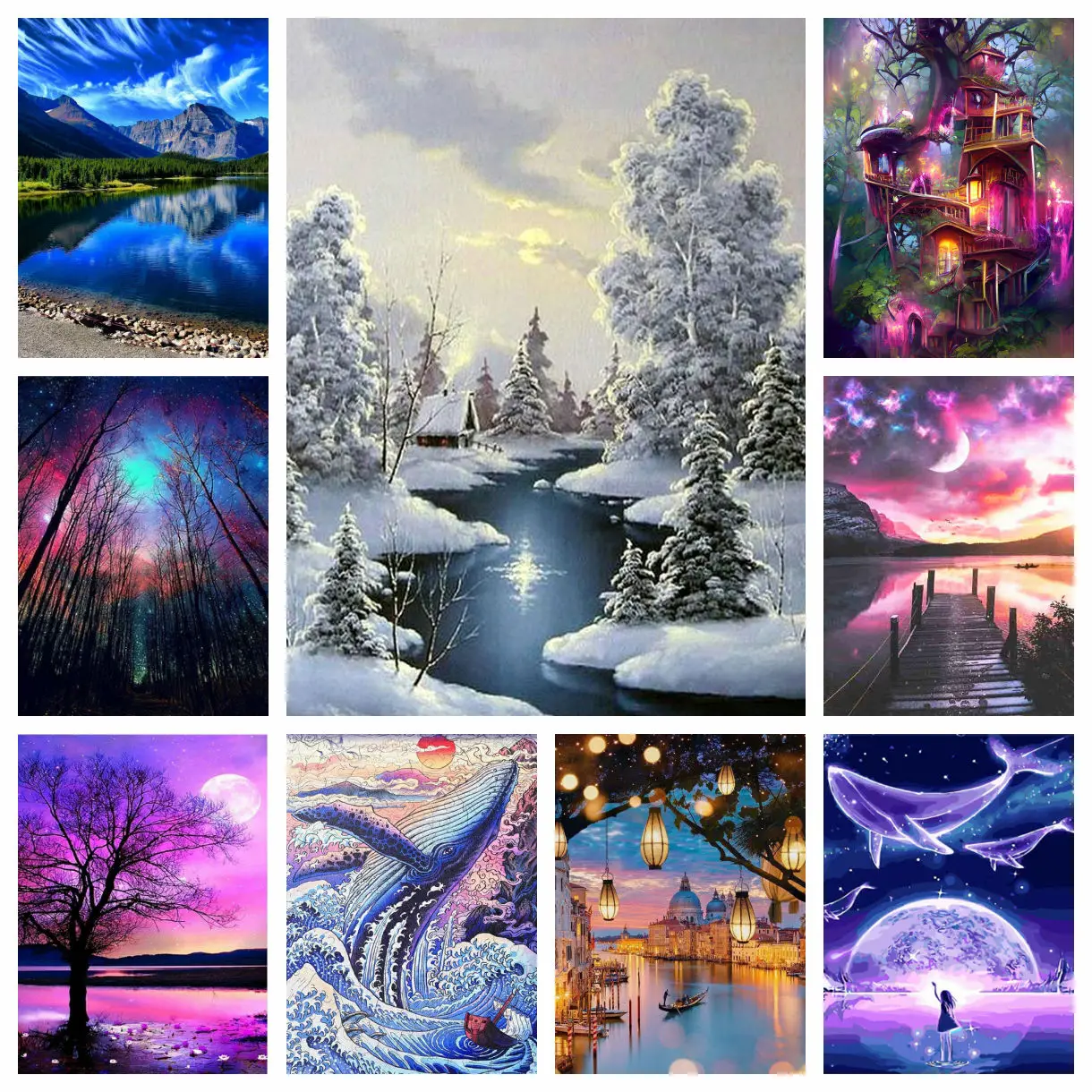 Diamant Malerei Sonnenuntergang Ozean Landschaft voller Kreis Diamant Mond Baum Bild DIY 5D Mosaik Diamant Stickerei Home Decor Geschenke