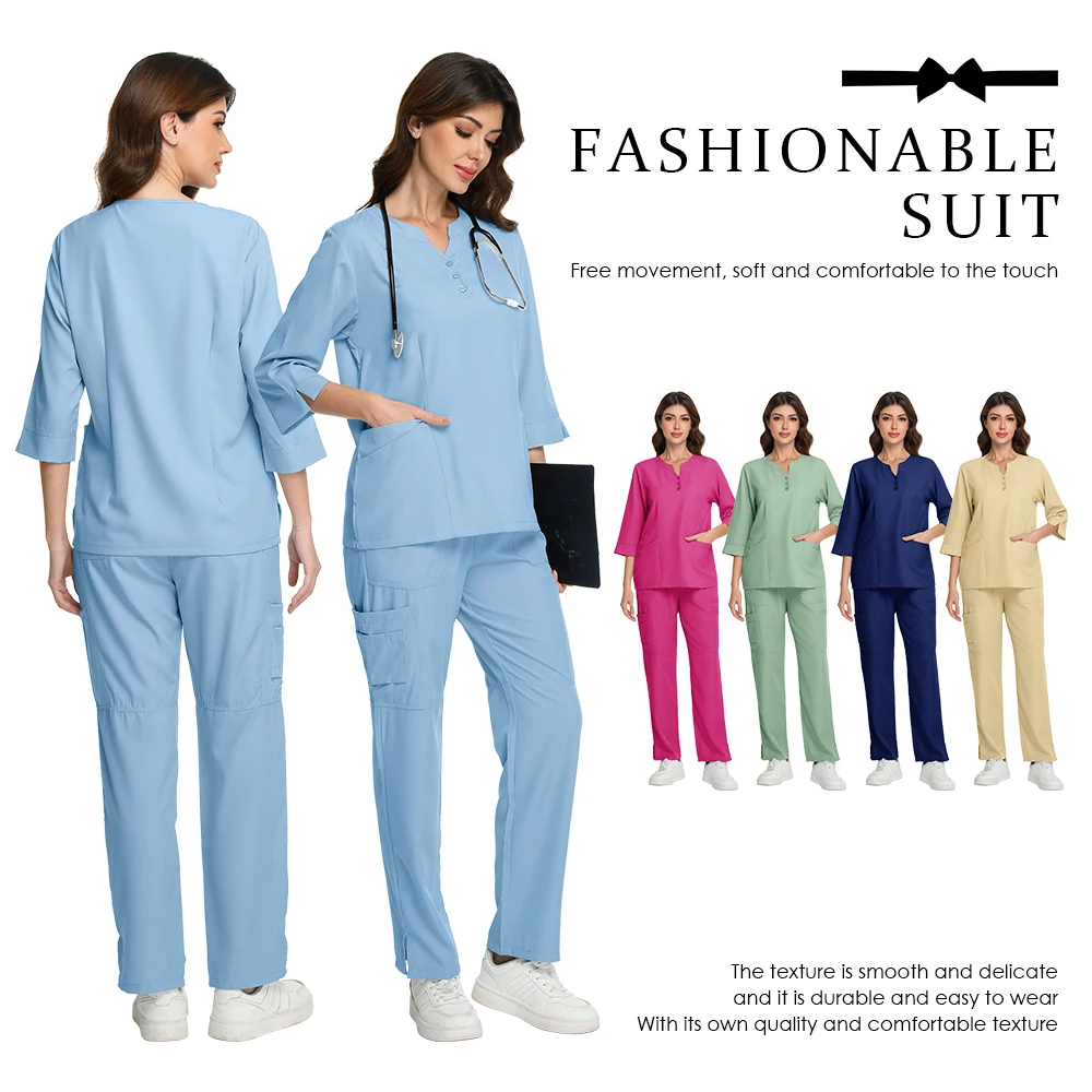 New Fashionable Scrub Designs Women Scrub Set Clinic Nurse Uniforms Medical Nursing Scrubs Uniforms Sets Hospital Uniforms