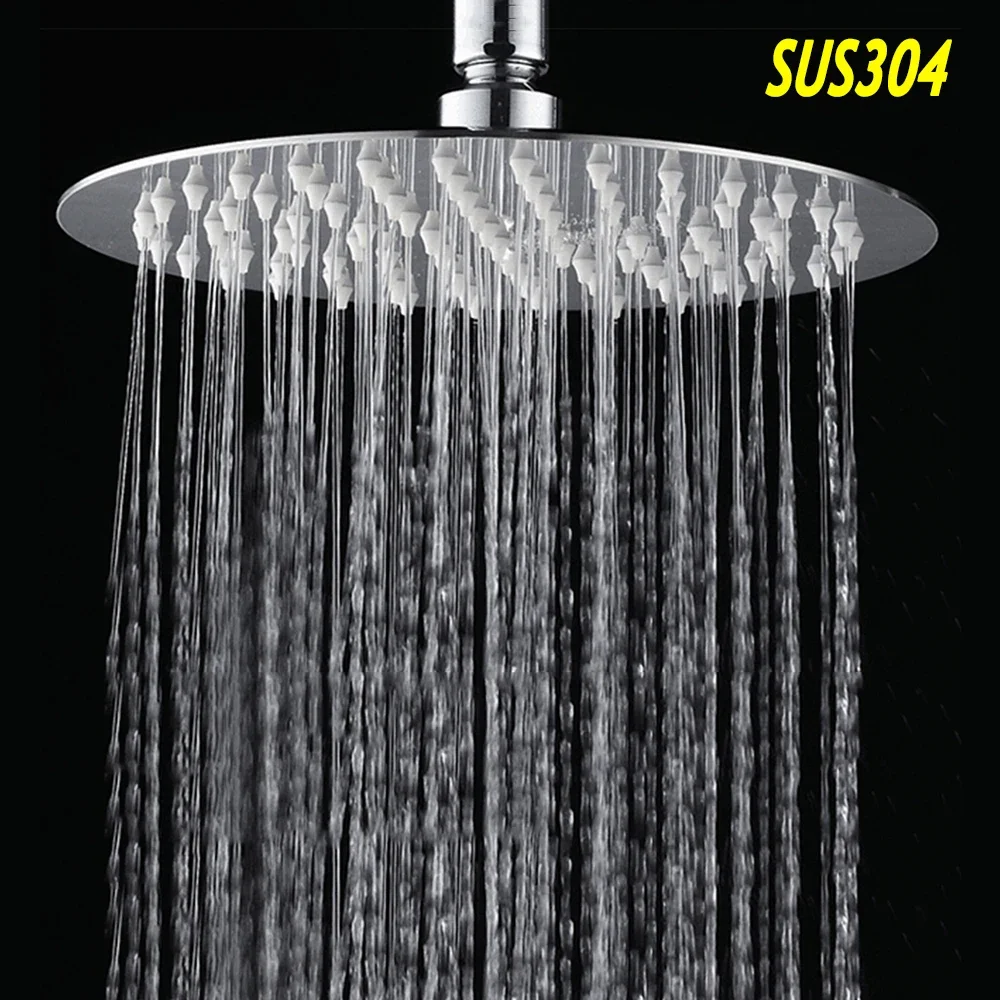 

304 Stainless Steel Round Shower 12/10/8/6/4 Inch Rainfall Waterfall Shower Ultra Thin Showerheads Bathroom Top Rain Shower