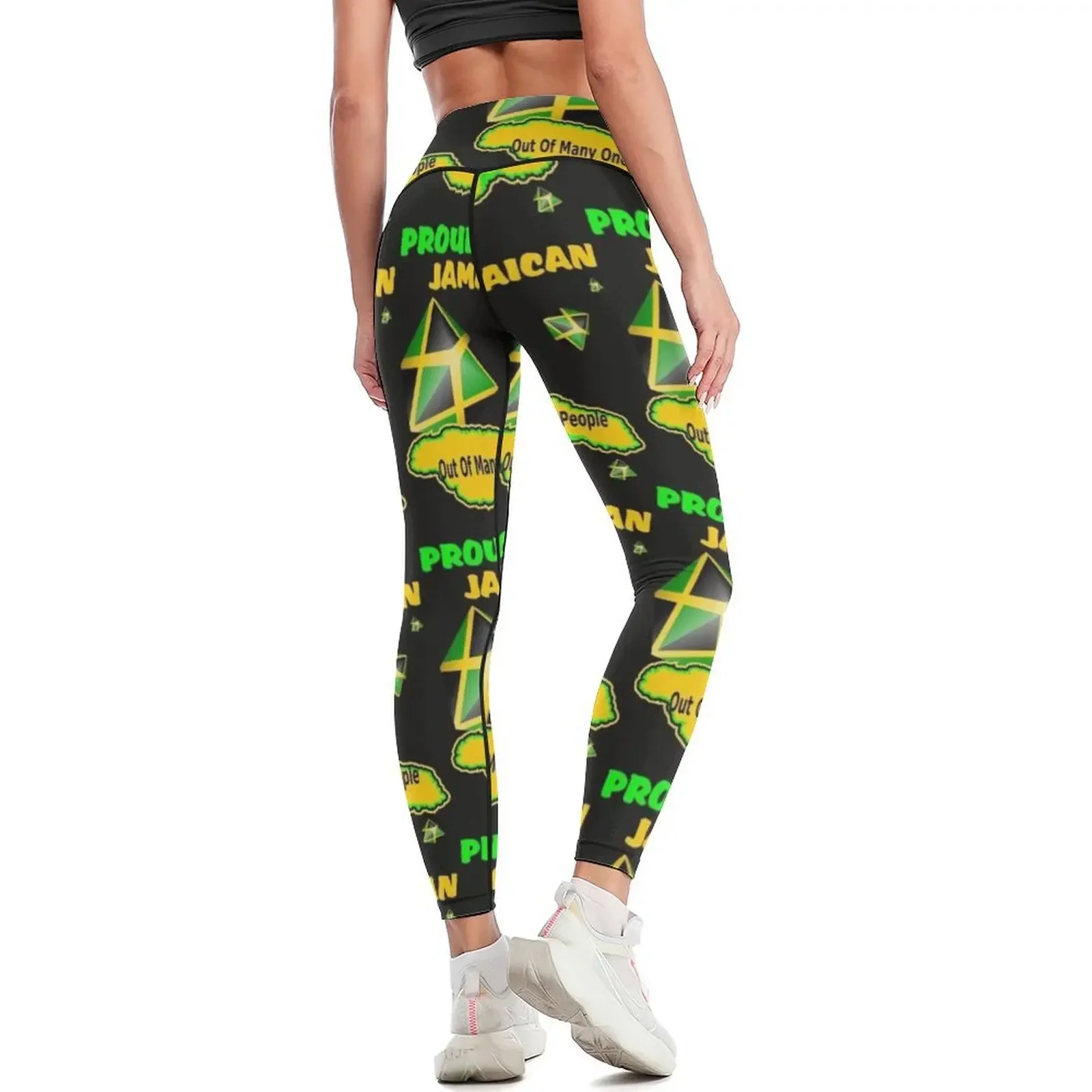 Jamaican Motto, Map and Flag Leggings gym clothing trousers push up tights for sporty woman gym Womens Leggings view 3
