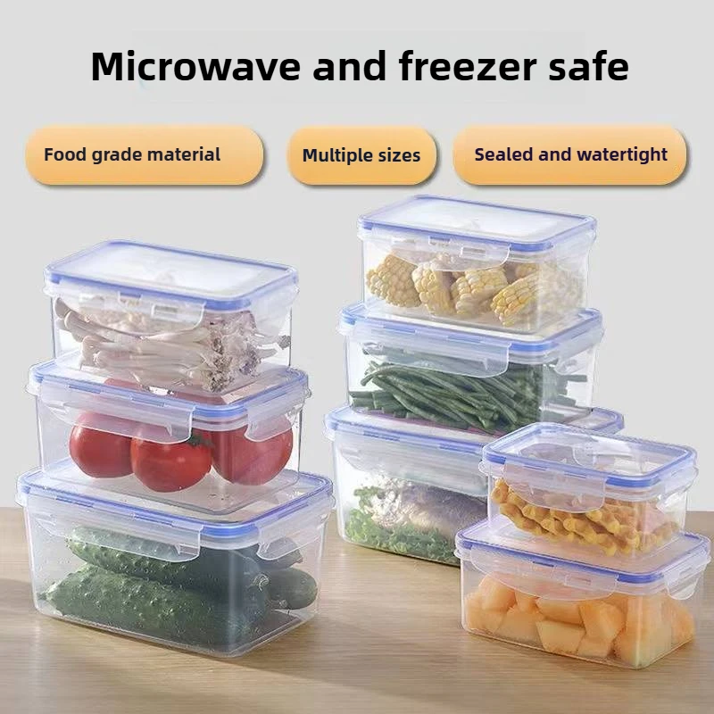 Sealed Rectangular Refrigerator Food Storage Box with Lid Plastic Crisper Microwave-heated Lunch Box with Lid