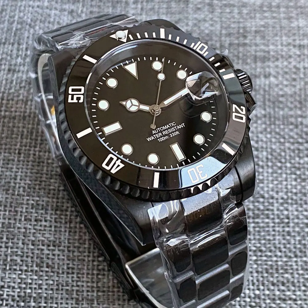 CUSTOM NH35A 40 มม.สีดําเคลือบ PVD DIVER นาฬิกาผู้ชาย Sapphire 200 M กันน้ําอัตโนมัตินาฬิกาข้อมือสําหรับชาย Lume
