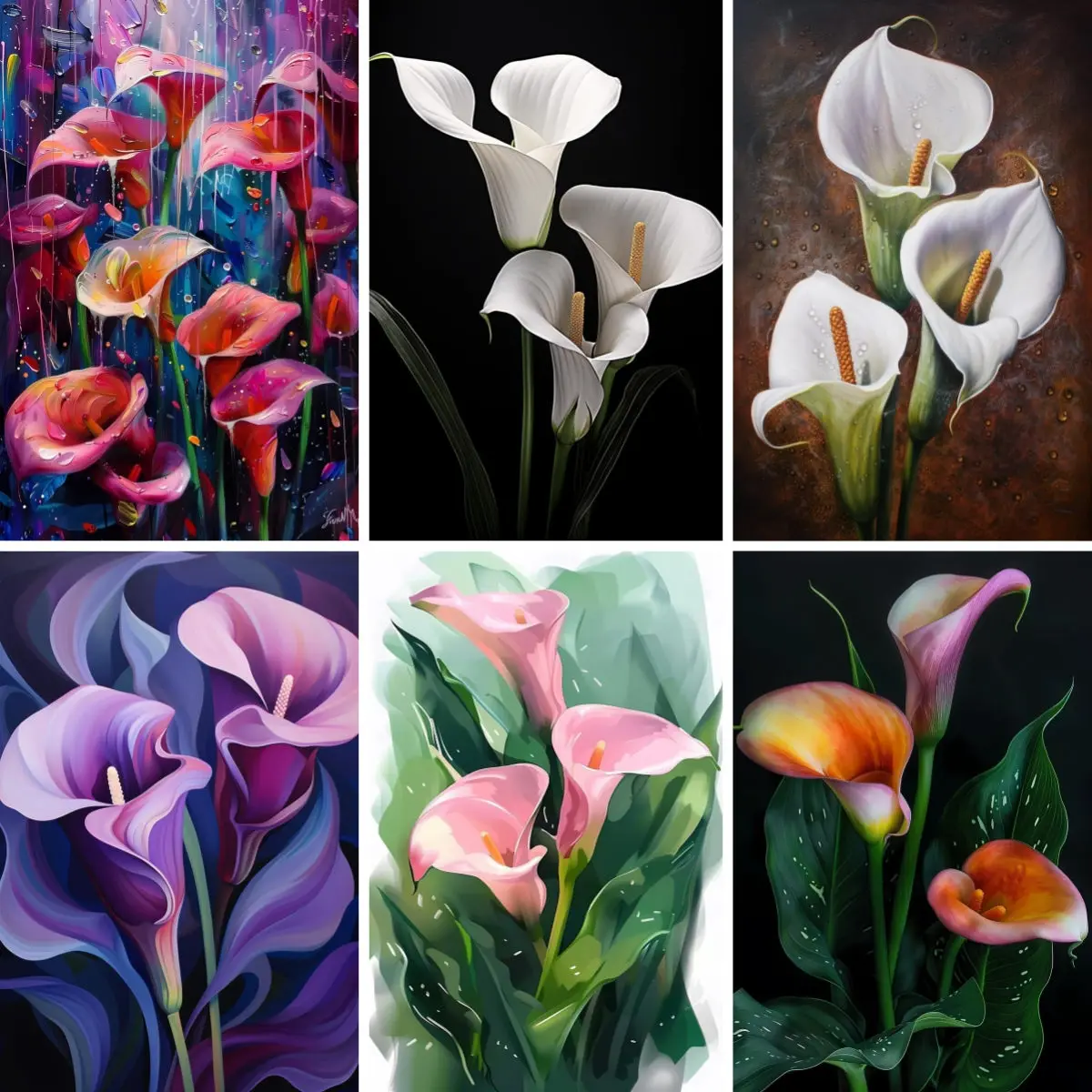 Colorful Abstract Calla Lily DIY Diamond Painting Full Drill White Pink Purple Floral Blossom Rhinestone Picture Farmhouse Decor