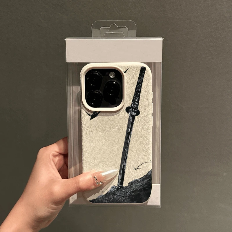 Espada preta criativa lichee padrão silicone caso de telefone para iphone 17 16 15 14 13 12 11 pro max xs xr 16e 17 ar 16 plus capa