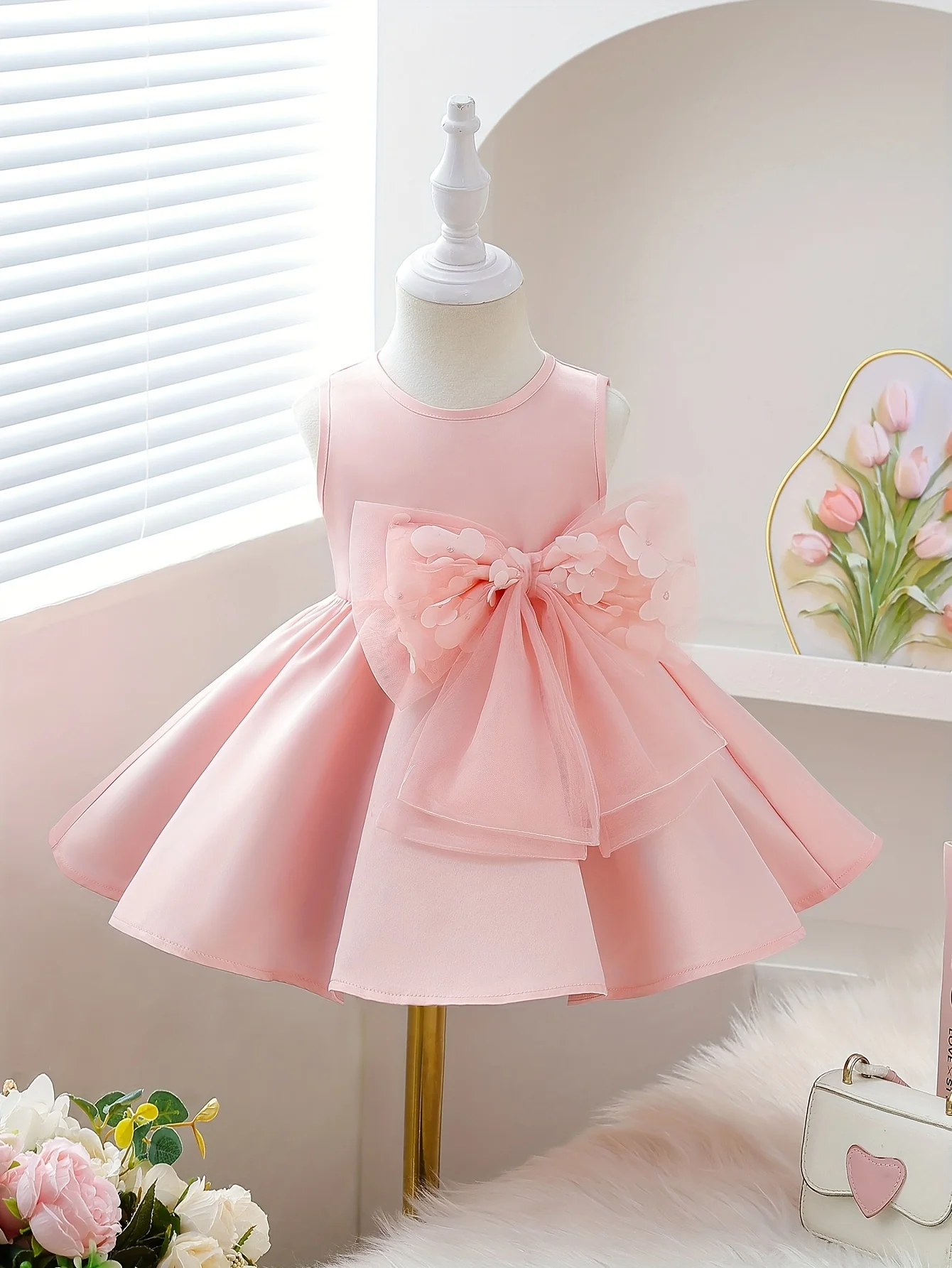 فستان صيفي جميل بفيونكة كبيرة للفتيات الصغيرات، ملابس أساسية للطفل اللطيف، مناسبة للتجمعات وأعياد الميلاد وما إلى ذلك.