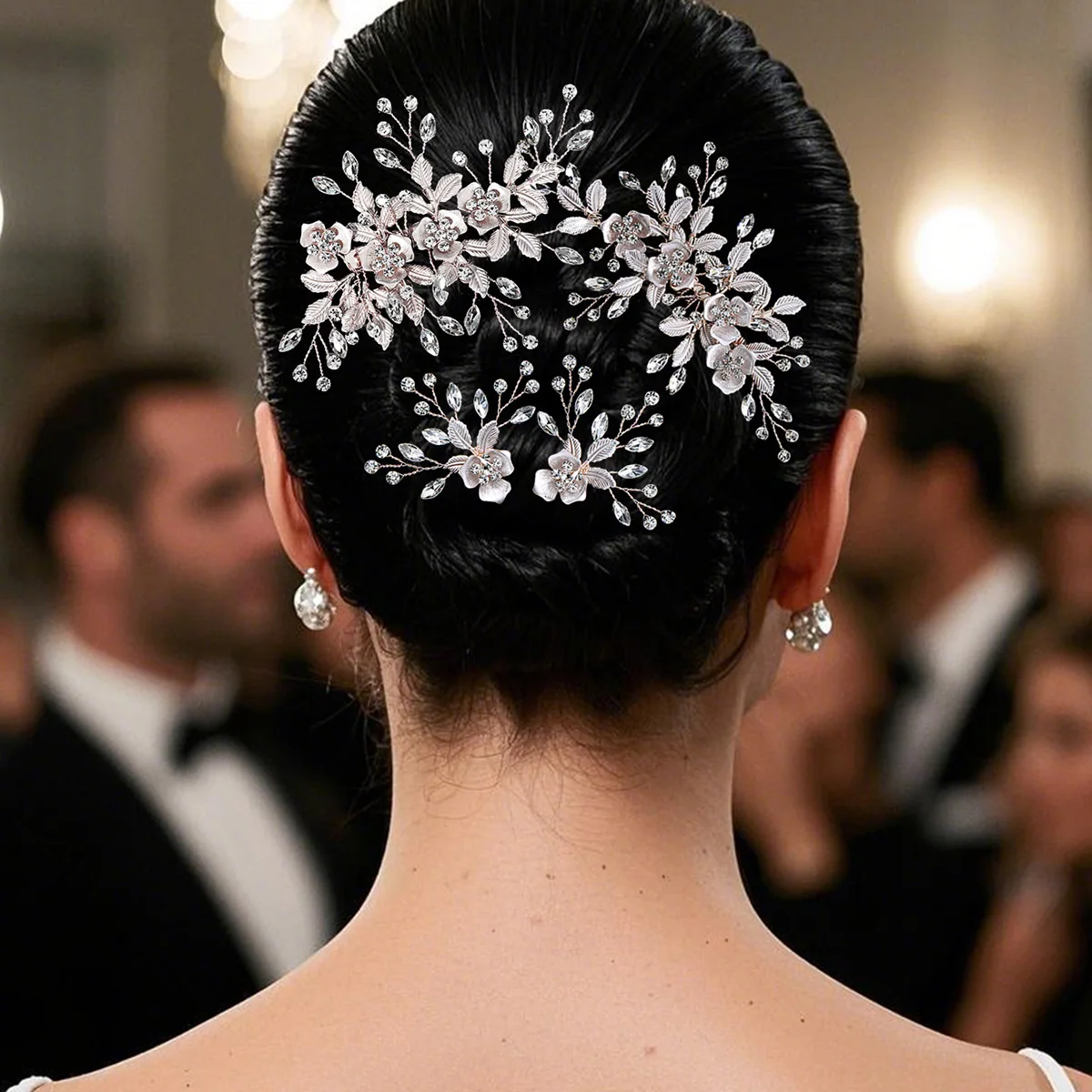 

Rose Gold Alloy Flower Delicate Rhinestones Hair Comb & Pin Set Luxury Party Jewelry Hair Accessories Portrait Headpieces