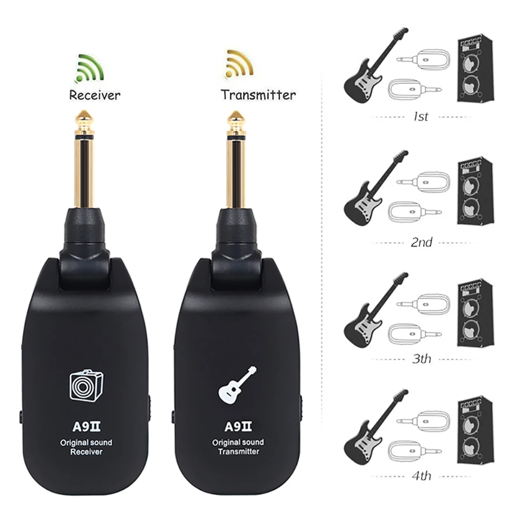 

Guitar Wireless Receiver System Transmitter Receiver audio Guitar Bass Built-In Rechargeable for Bass Guitars Amplifier