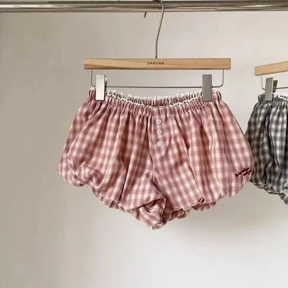 Neue Y2k Retro-Karo-Shorts im süßen Stil, koreanischer Chic, Shorts mit elastischem Bund, Vintage-Design, lässige Bloomer-Shorts für den Alltag. – Detail 5