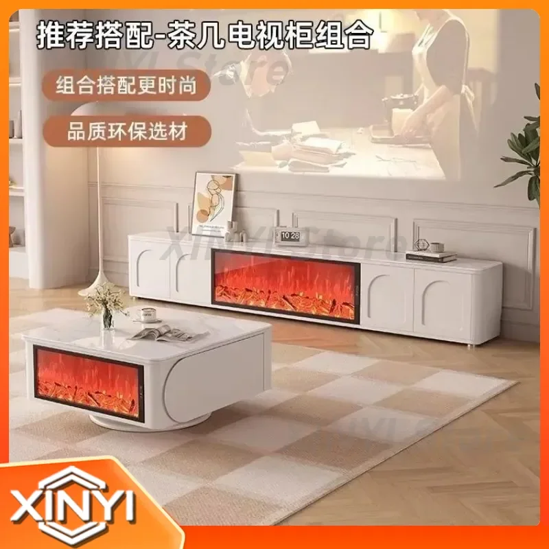 Modern Cream TV Cabinet with Simulation Fireplace for Living Room Furniture Set for TV Stand Coffee Table Media Console for