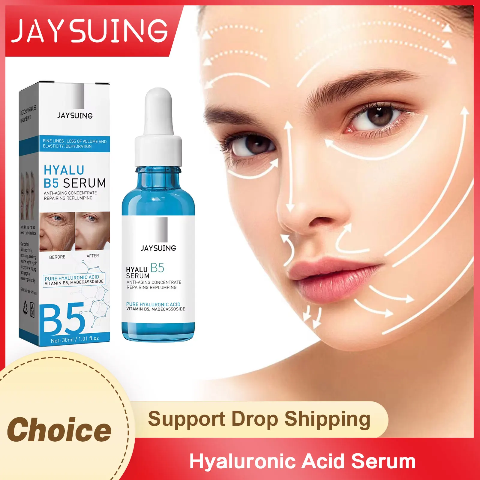 Jaysuing Hyaluronic Acid Serum Moisturizing Fade Fine Lines Birghtening B5 Face Serum 30ml